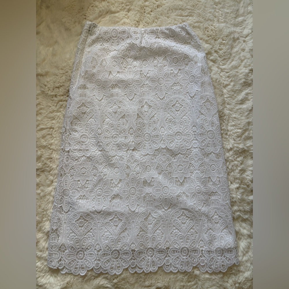 Abercrombie & Fitch Lace Midi Skirt, White, XS Petite